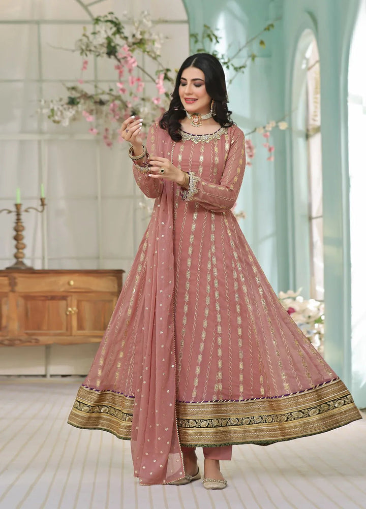 Al Siyaab Pret Embroidered Chiffon 3 Piece Suit Gulaal Tea Pink
