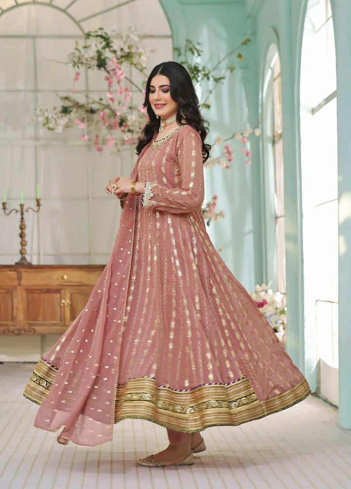Al Siyaab Pret Embroidered Chiffon 3 Piece Suit Gulaal Tea Pink