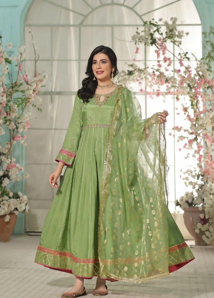 Al Siyaab Pret Embroidered Cotton Silk 3 Piece Suit Heer Dhaani Green