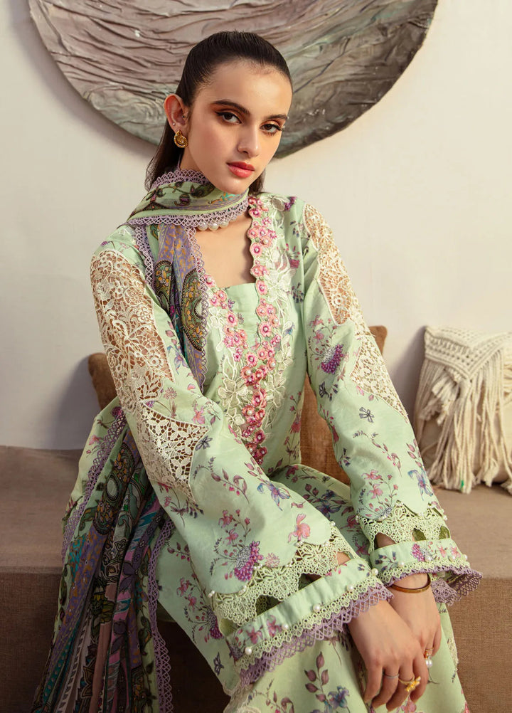 Alif Affordable by Ajr Embroidered Lawn Suit Unstitched 3 Piece AJR24AA AFL-08 Mint Magic - Summer Collection