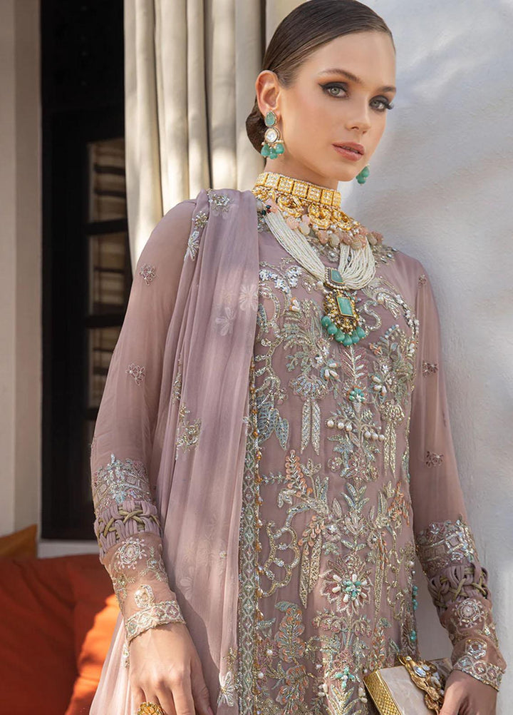 Alif By AJR Couture Embroidered Chiffon Suits Unstitched 4 Piece AJR23AL ALC-02 Dahlia - Luxury Collection
