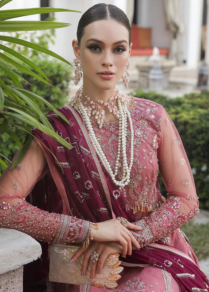 Alif By AJR Couture Embroidered Net Suits Unstitched 4 Piece AJR23AL ALC-06 Pink Oasis - Luxury Collection