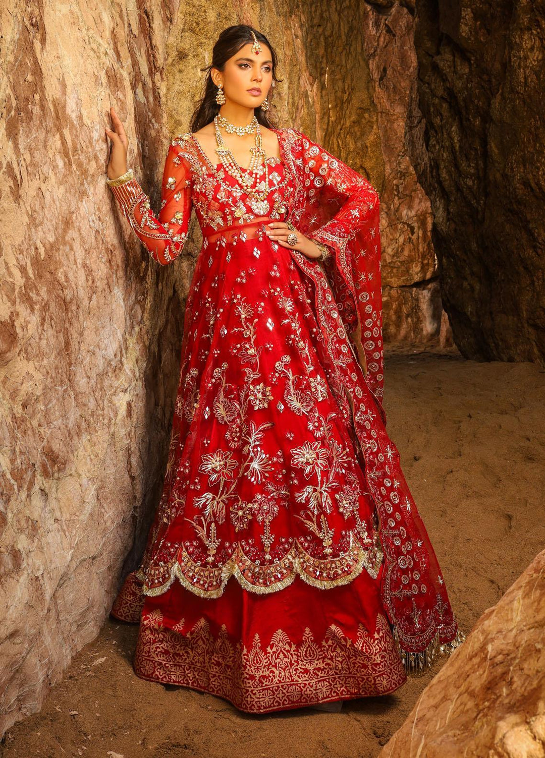 Alif by AJR Couture Embroidered Net Suits Unstitched 3 Piece AJR21WD 04 Ruby - Wedding Collection