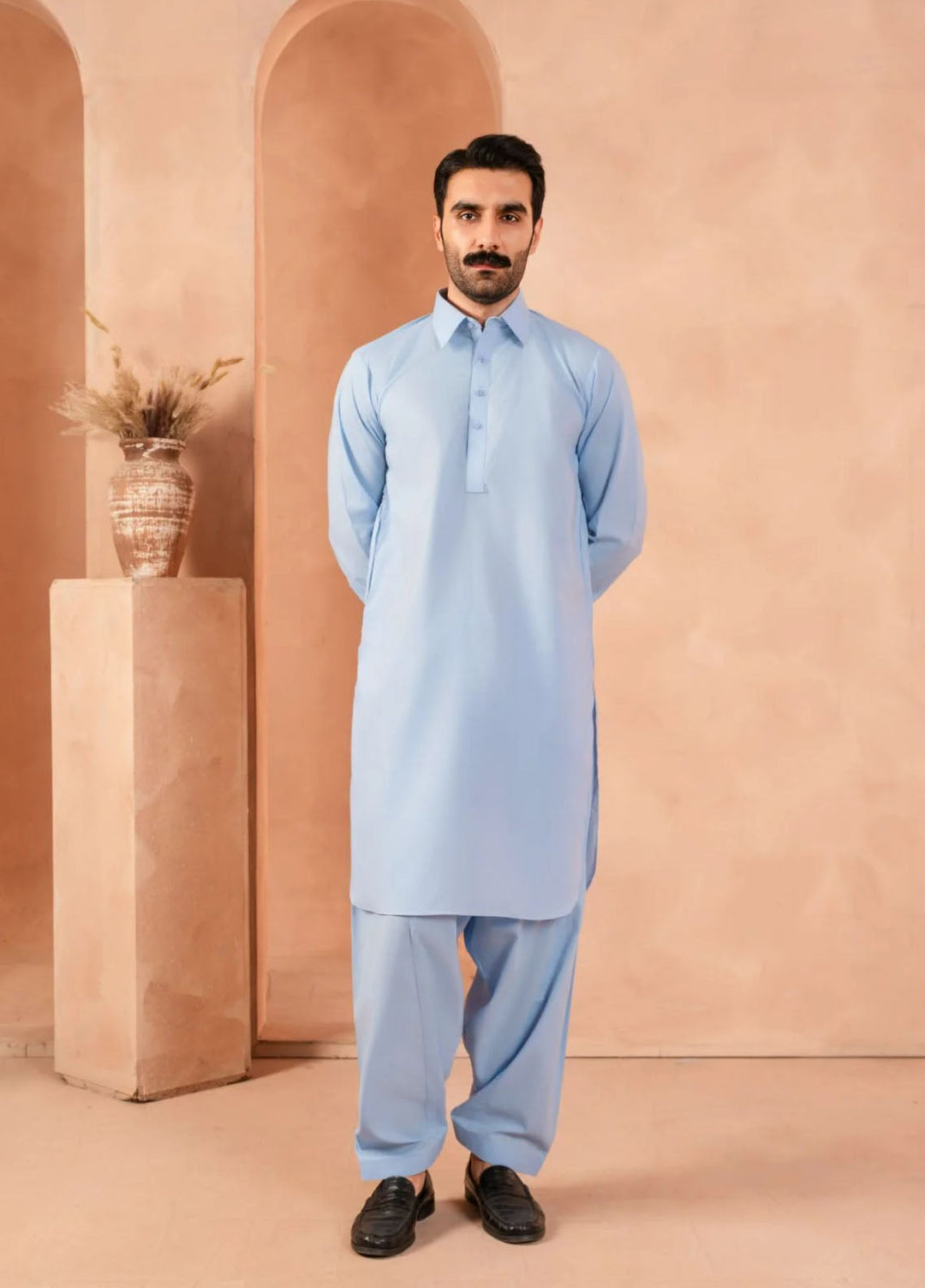 Andaaz by Sarkhail Plain Mens Kameez Shalwar - Azure Blue