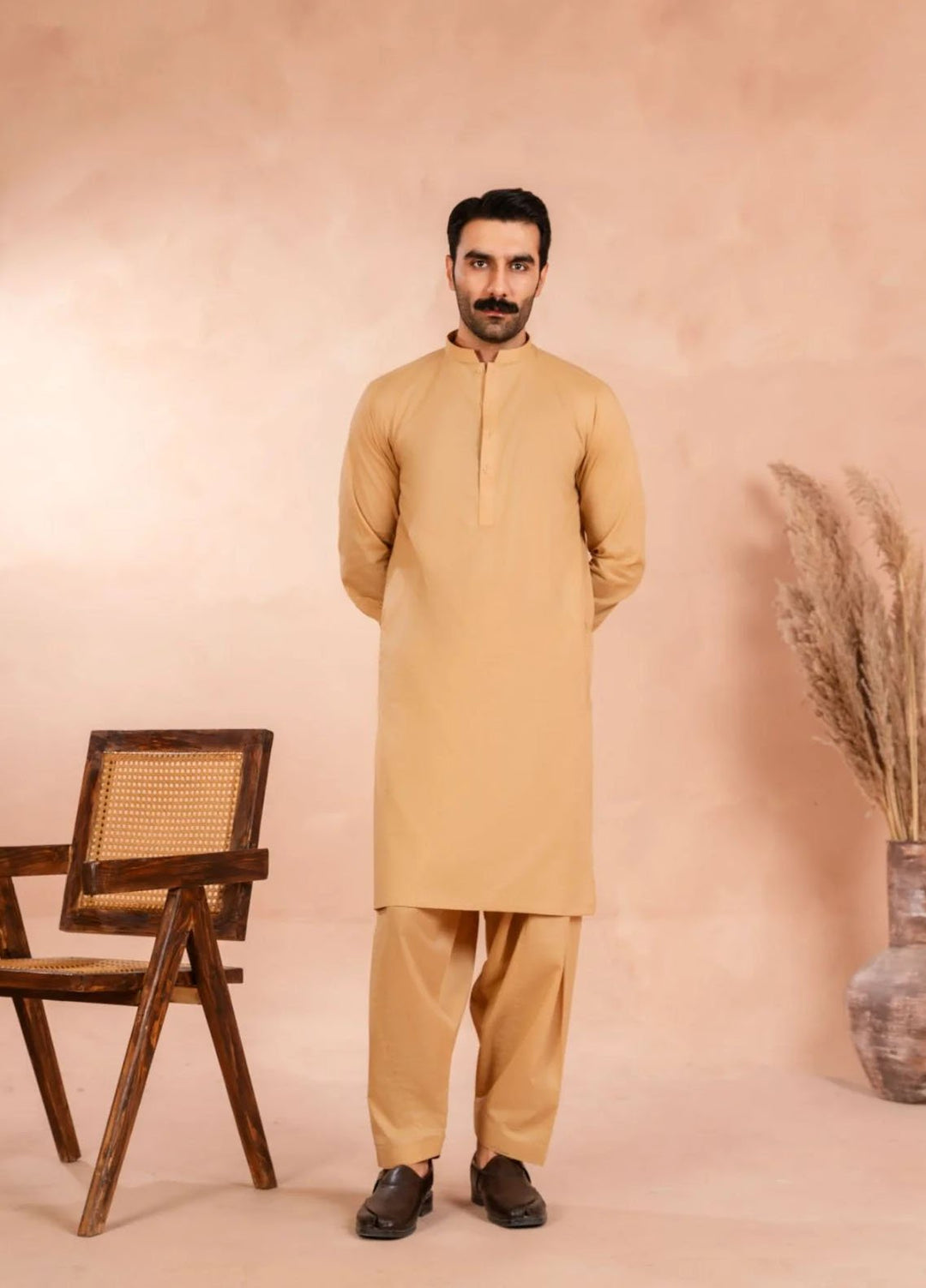 Andaaz by Sarkhail Plain Mens Kameez Shalwar - Camel Brown