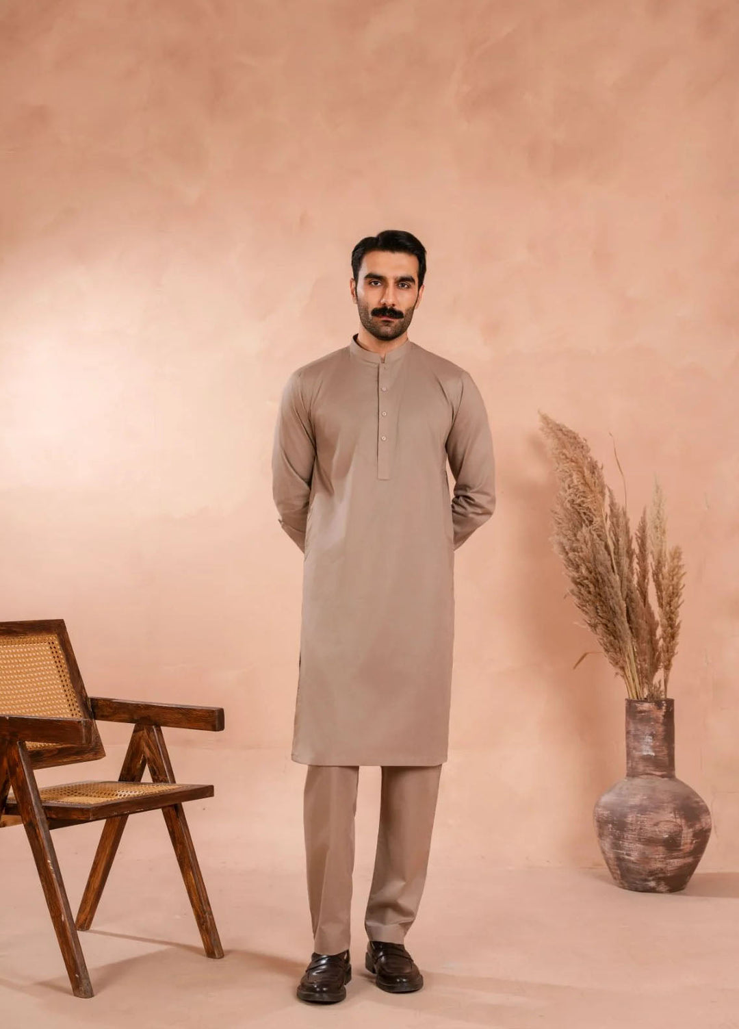 Andaaz by Sarkhail Plain Mens Kurta Trouser - Regal Beige