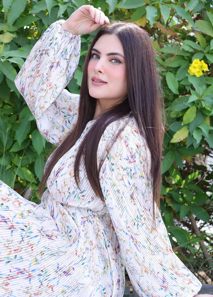 Apricocia Pret Printed Silk 1 Piece Pearl White