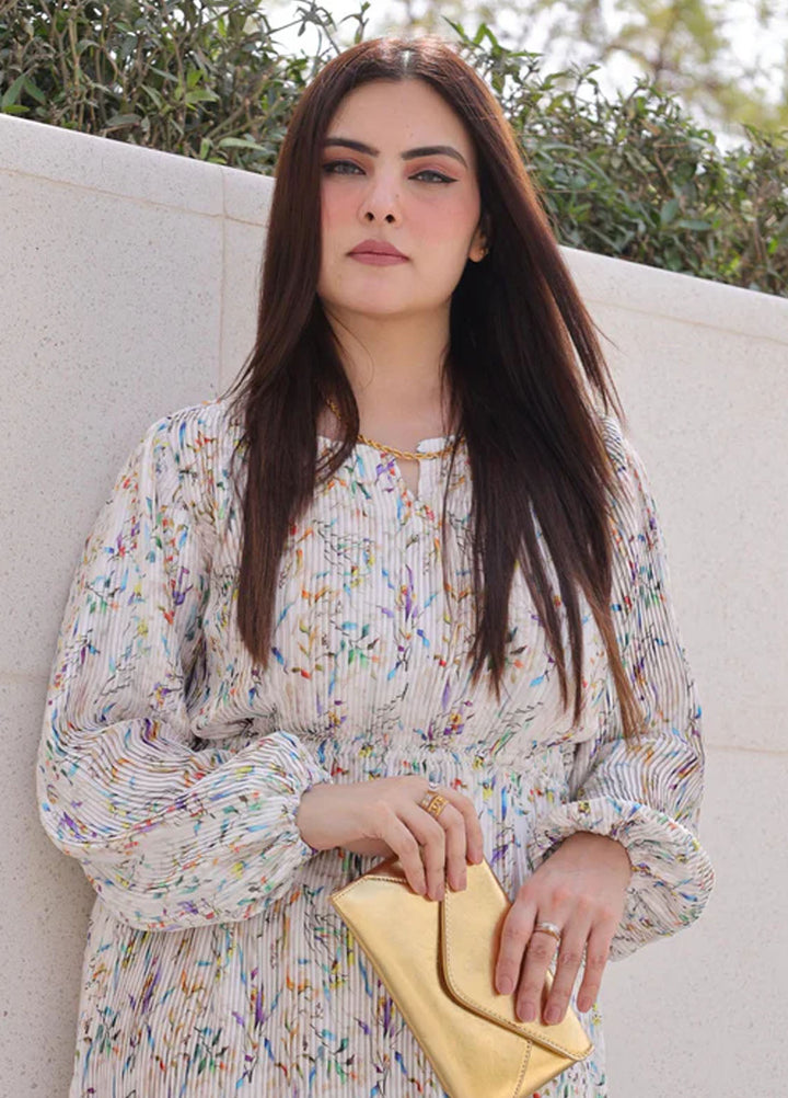 Apricocia Pret Printed Silk 1 Piece Pearl White