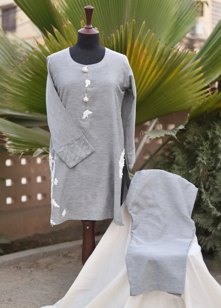 Artistic Wear Pret Appliqued Irish Lawn 2 Piece Suit Cement Grey Moonlight