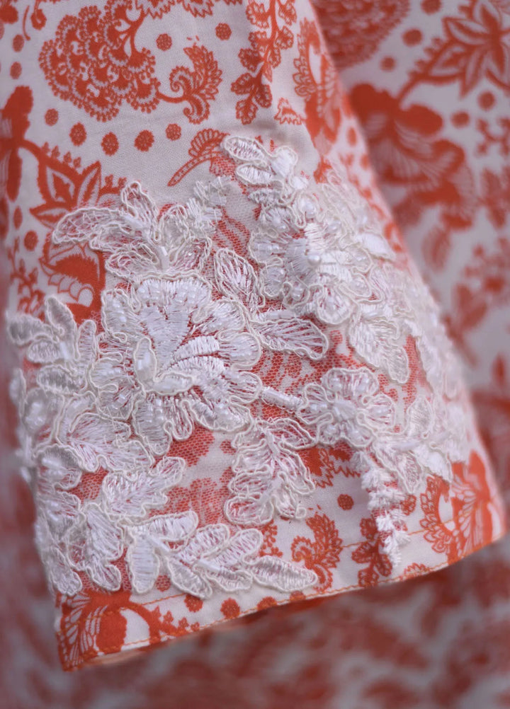 Artistic Wear Pret Appliqued Irish Lawn 2 Piece Suit Orange Paisley