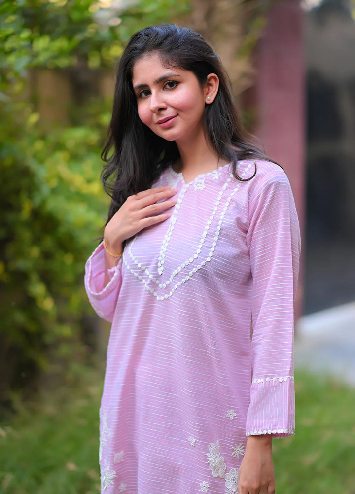 Artistic Wear Pret Appliqued Lawn 2 Piece Suit Pink Stripe