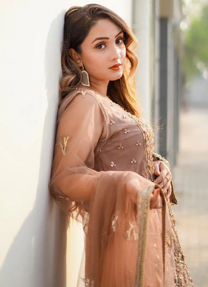 Arzoo By Layout Embroidered Net Suit Unstitched 4 Piece LO24A Cocoa - Festive Collection