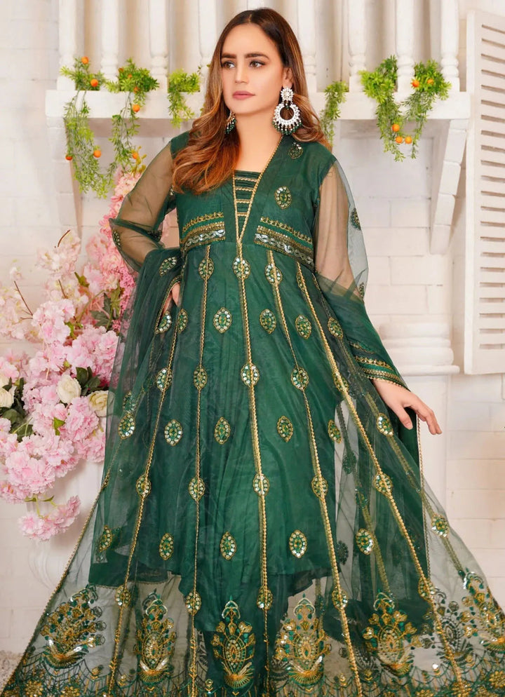Arzoo By Layout Embroidered Net Suit Unstitched 4 Piece LO24A Forest - Festive Collection