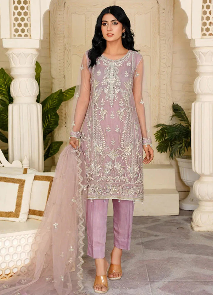 Arzoo By Layout Embroidered Net Suit Unstitched 4 Piece LO24A Lilac - Festive Collection