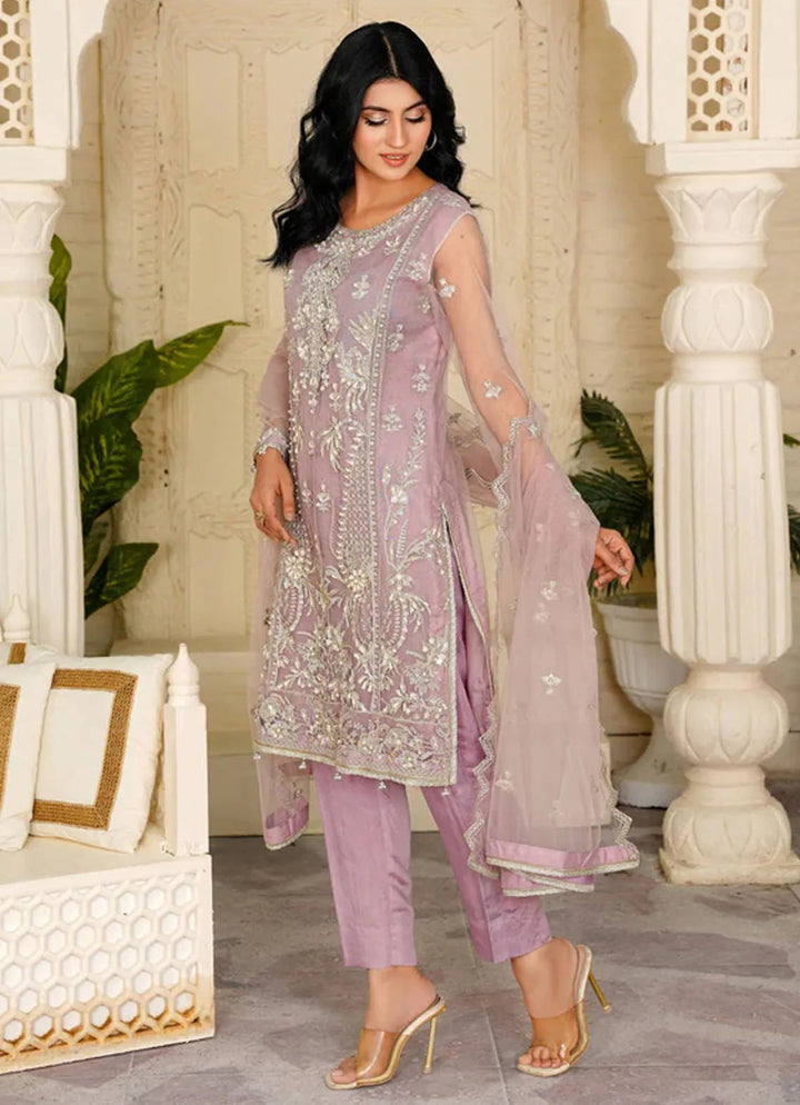 Arzoo By Layout Embroidered Net Suit Unstitched 4 Piece LO24A Lilac - Festive Collection