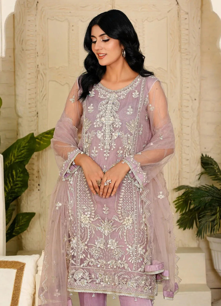 Arzoo By Layout Embroidered Net Suit Unstitched 4 Piece LO24A Lilac - Festive Collection