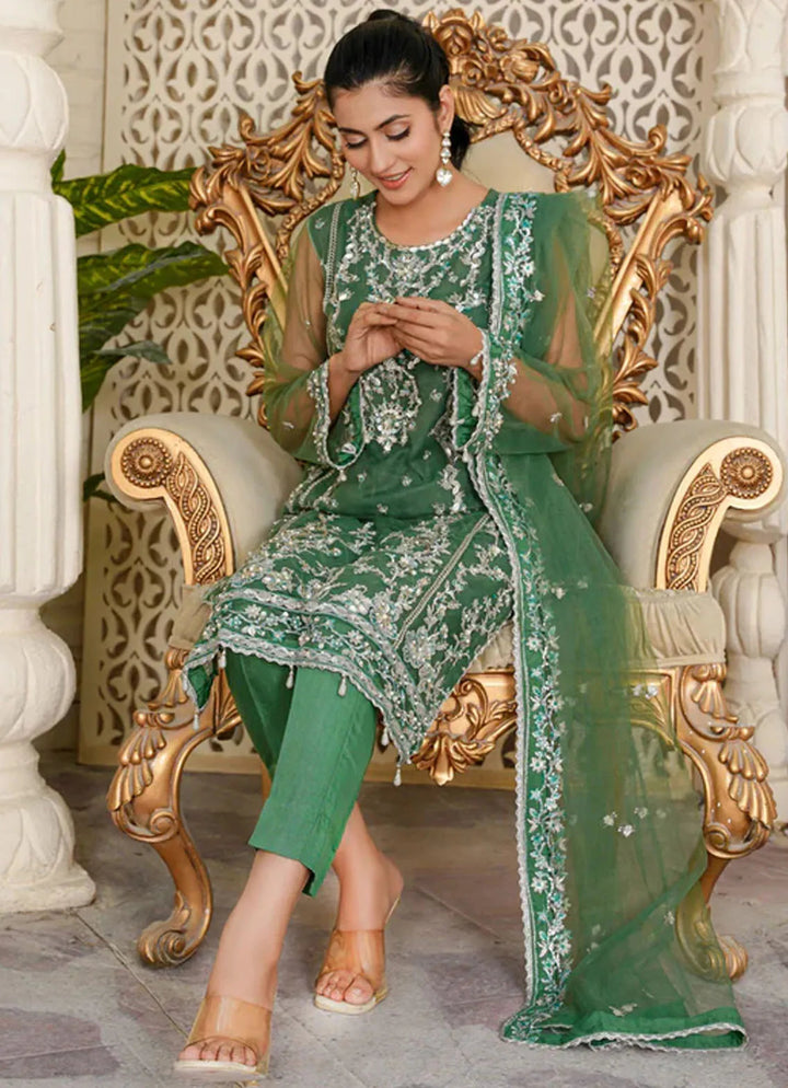 Arzoo By Layout Embroidered Net Suit Unstitched 4 Piece LO24A Lime - Festive Collection