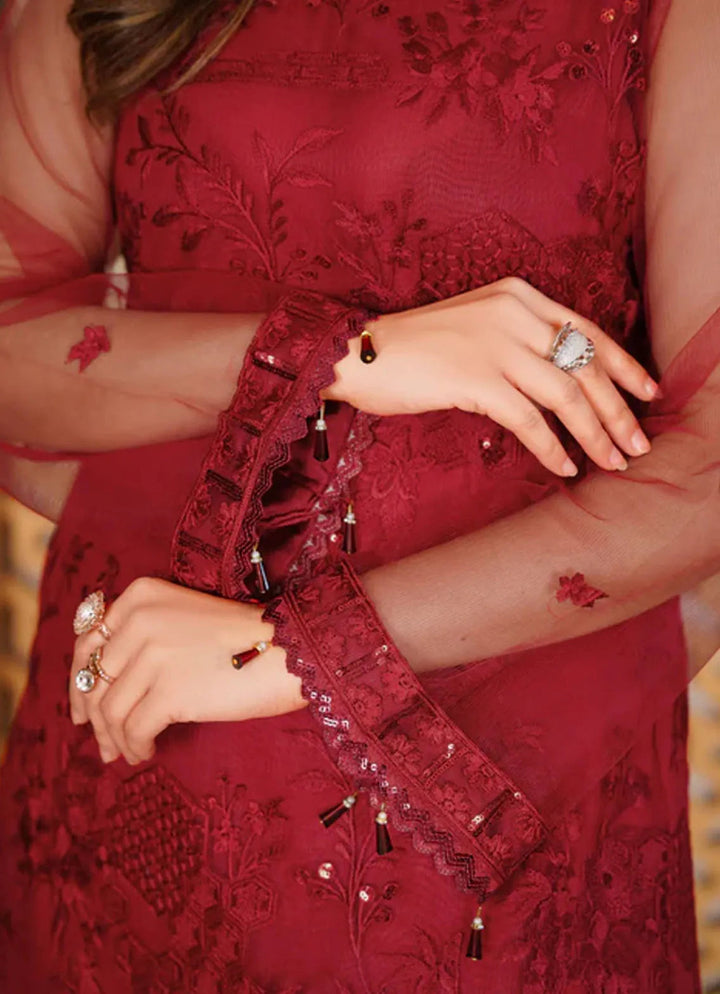 Arzoo By Layout Embroidered Net Suit Unstitched 4 Piece LO24A Red Stone - Festive Collection