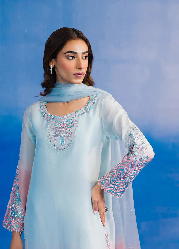 Astrella by Maham Sultan Pret Embroidered Sheesh Silk 3 Piece Suit Ombriana