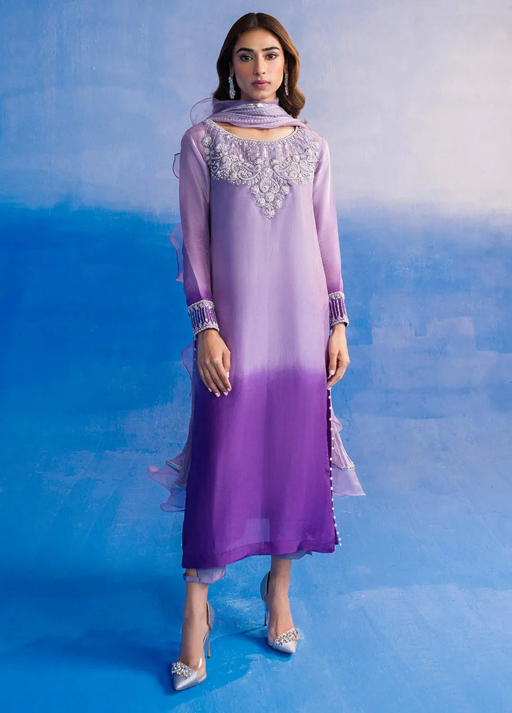 Astrella by Maham Sultan Pret Embroidered Sheesh Silk 3 Piece Suit Veloria