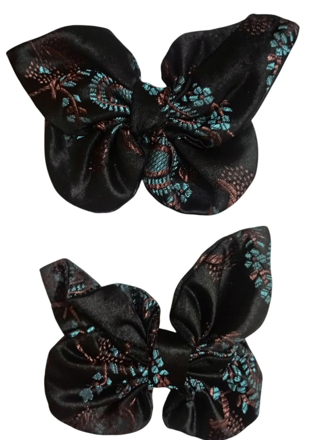 AWA Scrunchies Hair Clips Satin Fabric Pair Midnight Bloom