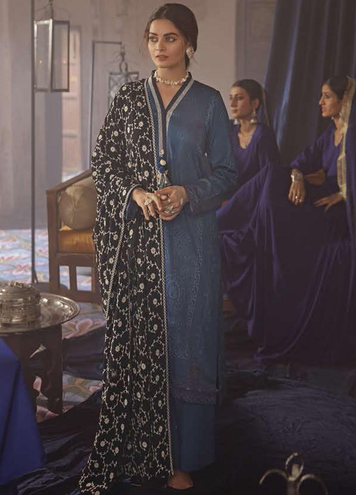 Cross Stitch Embroidered Cotton Satin Suits Unstitched 3 Piece CS25SU Rosette Bliss - Winter Collection