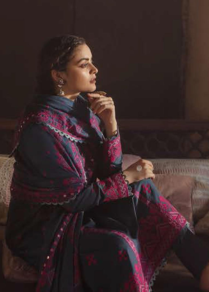 Azal by Cross Stitch Embroidered Cotton Satin Suits Unstitched 3 Piece CS21AS 06 FOLK BLUE - Winter Collection