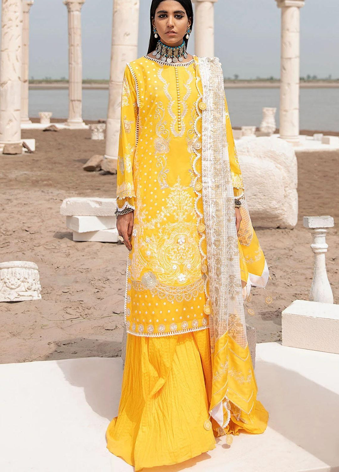 Azalea Embroidered Lawn Suits Unstitched 3 Piece AZA21F 05 Yellow - Festive Collection