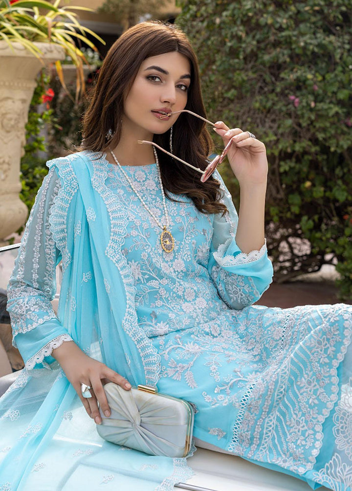 Azure Embroidered Chiffon Suits Unstitched 3 Piece AZU22LE AS-83 Aqua Stone - Eid Collection