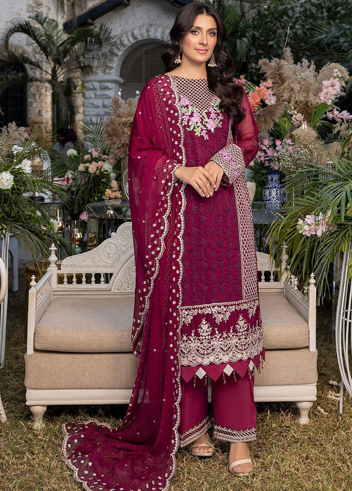 Azure Embroidered Chiffon Suits Unstitched 3 Piece AZU23L AS-94 Carmine - Luxury Collection