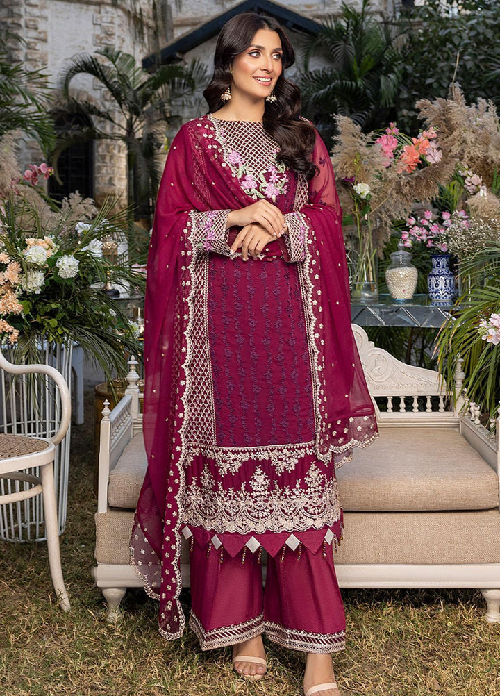 Azure Embroidered Chiffon Suits Unstitched 3 Piece AZU23L AS-94 Carmine - Luxury Collection