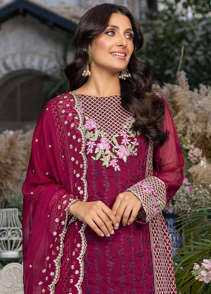 Azure Embroidered Chiffon Suits Unstitched 3 Piece AZU23L AS-94 Carmine - Luxury Collection