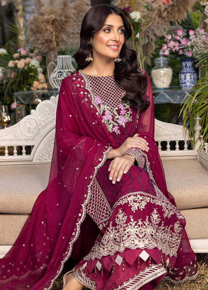Azure Embroidered Chiffon Suits Unstitched 3 Piece AZU23L AS-94 Carmine - Luxury Collection