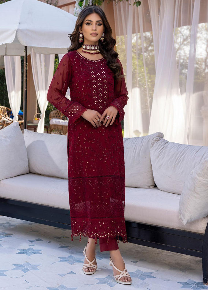 Azure Embroidered Chiffon  Unstitched Shirt AZU22LF Scarlett Wine - Luxury Formals Collection