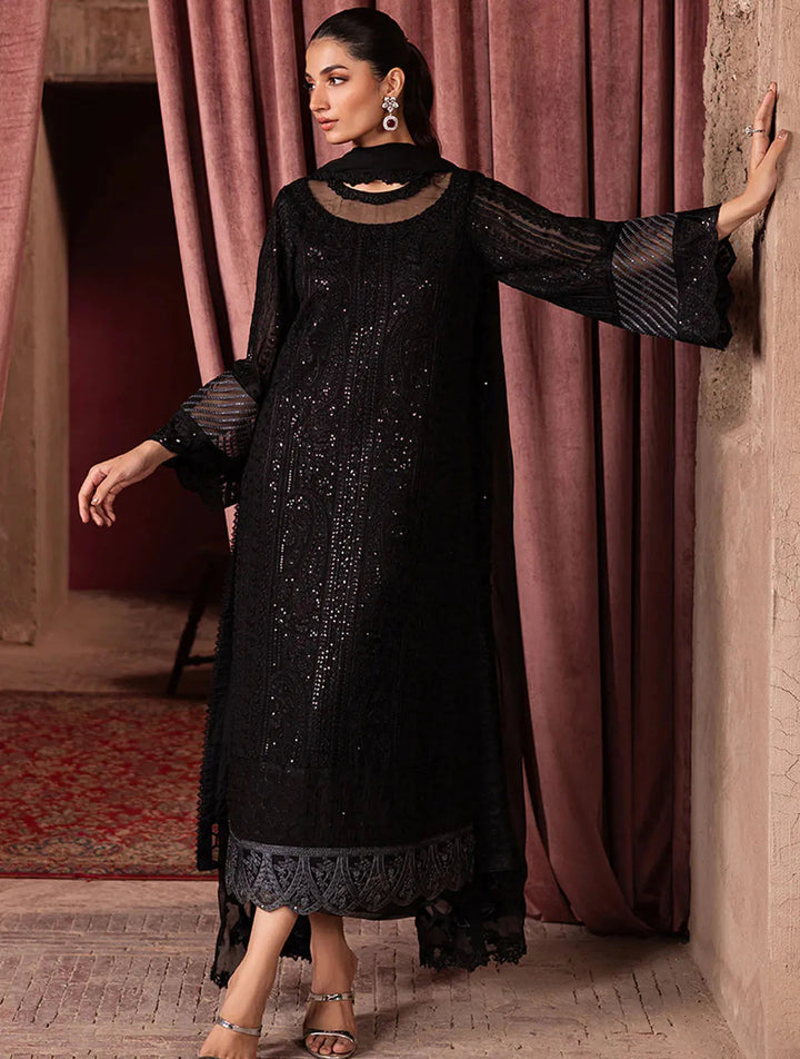 Azure Pret Embroidered Chiffon 3 Piece Suit Noir Mystique