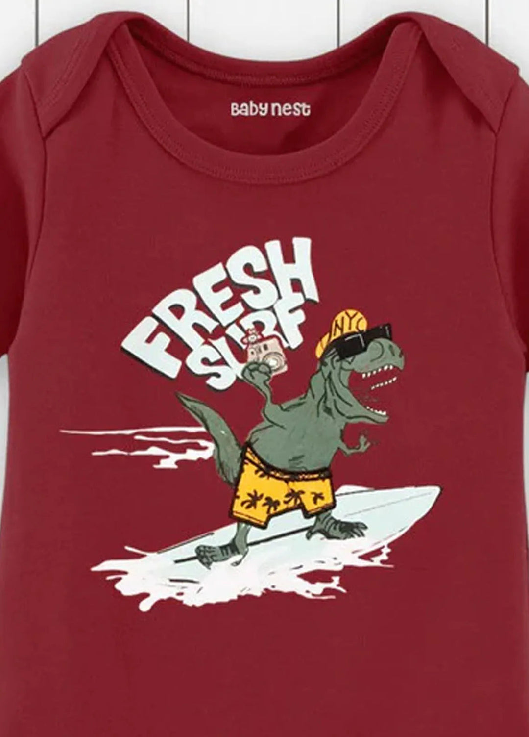 Baby Nest Casual Romper Fresh Surf Dino RBT-Maroon-D2