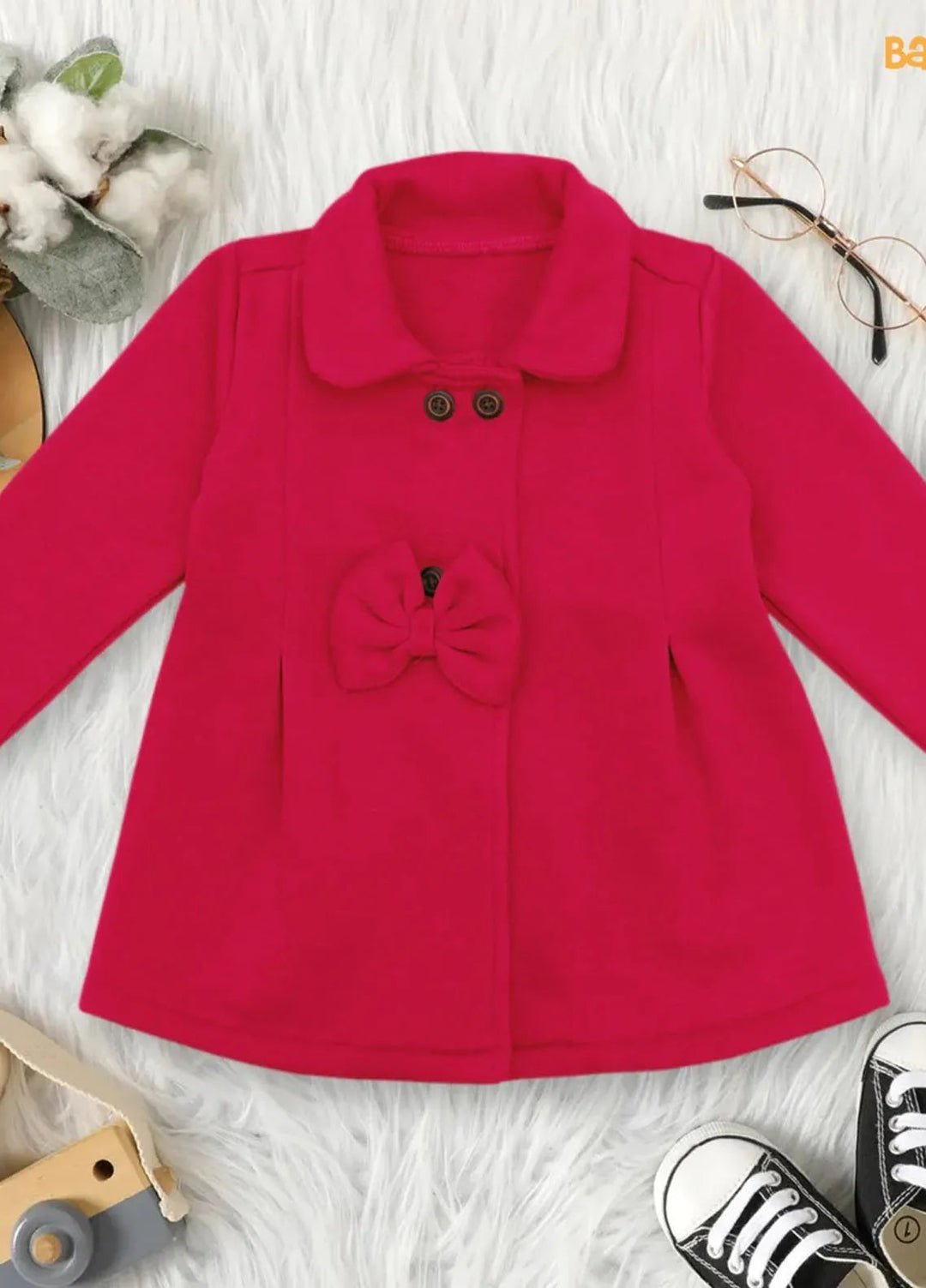 Baby Nest Fleece Baby Bow Jacket Hot Pink-1319