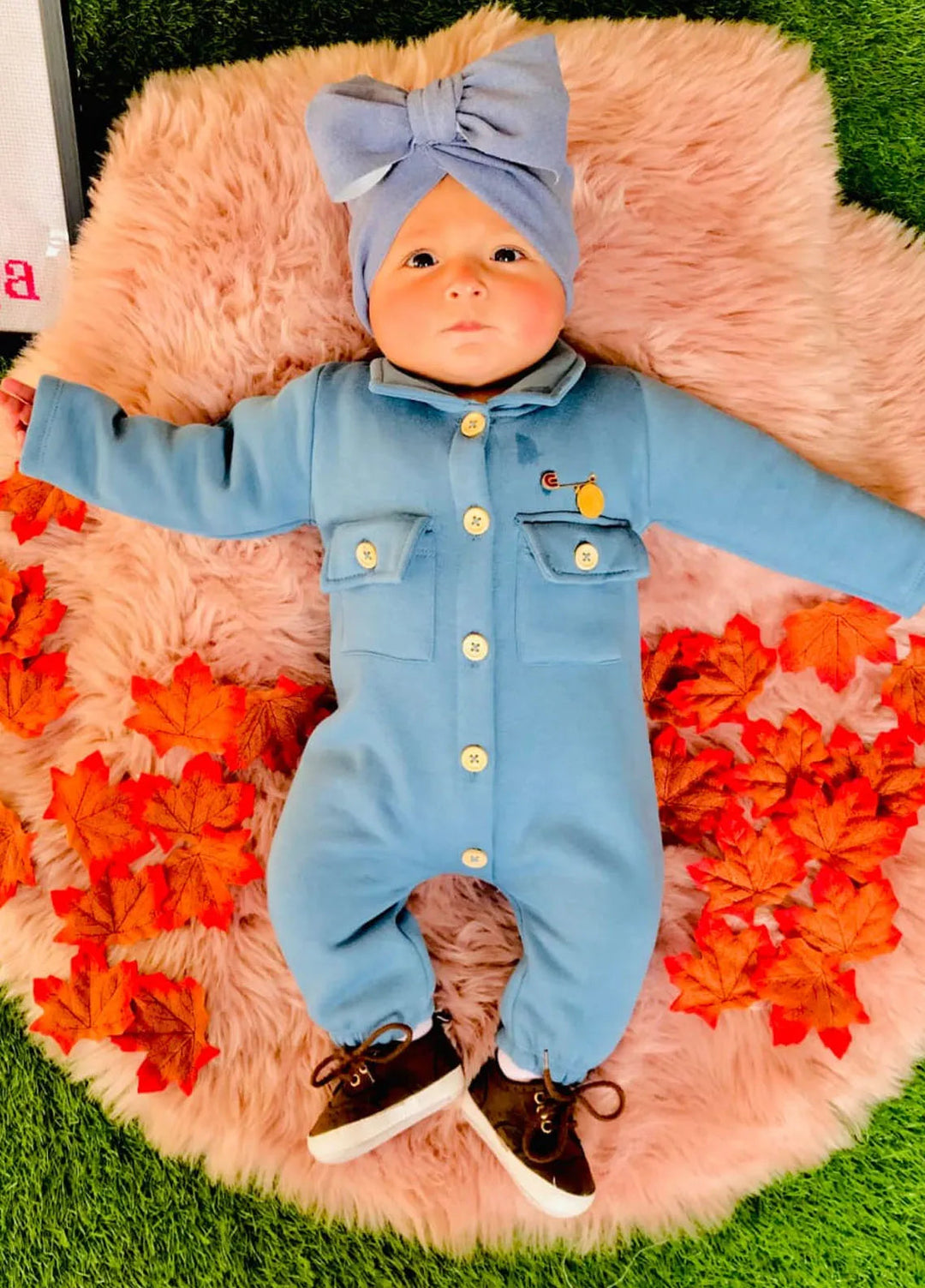Baby Nest Fleece Pocket Jumpsuit Blue-1329