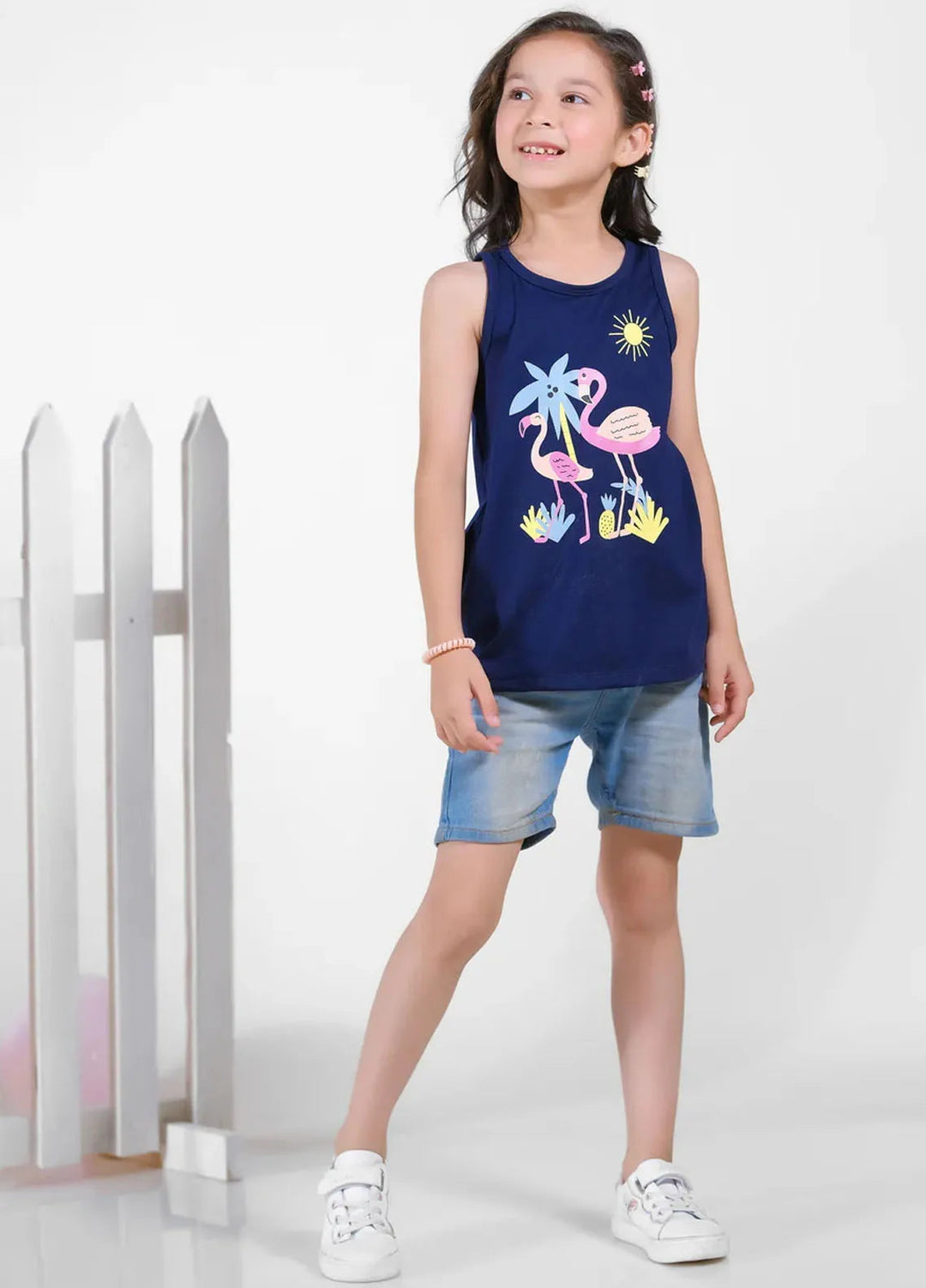 Baby Nest Girls Sando Summer Flamingos Navy