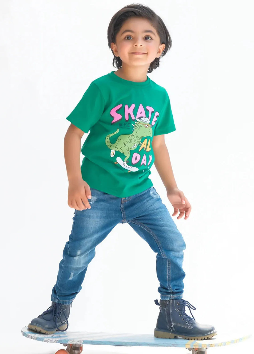 Baby Nest Kids T Shirt Skate all day Green SBT-340