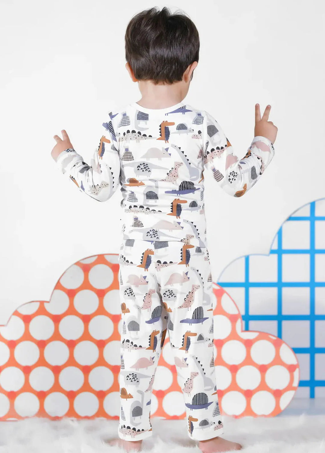 Baby Nest Pret Casual Night Suit Dinosaur-White