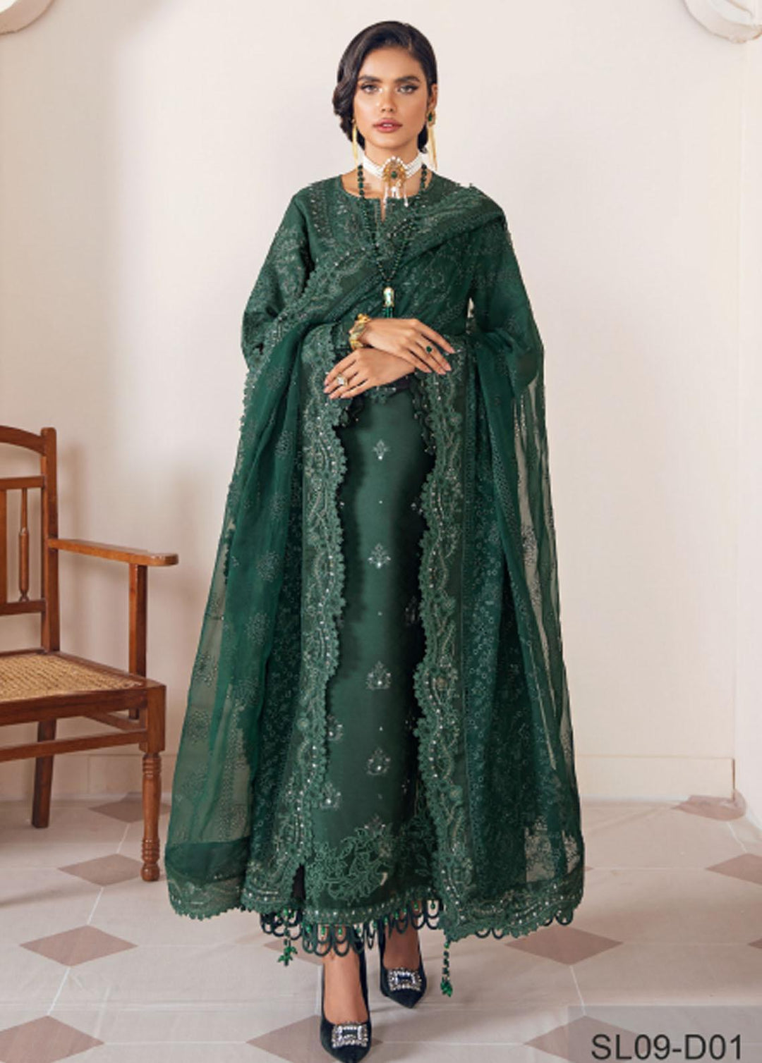 Baroque Embroidered Lawn Suits Unstitched 3 Piece BQ22-SL2 BQU-SL09-D01 - Summer Collection