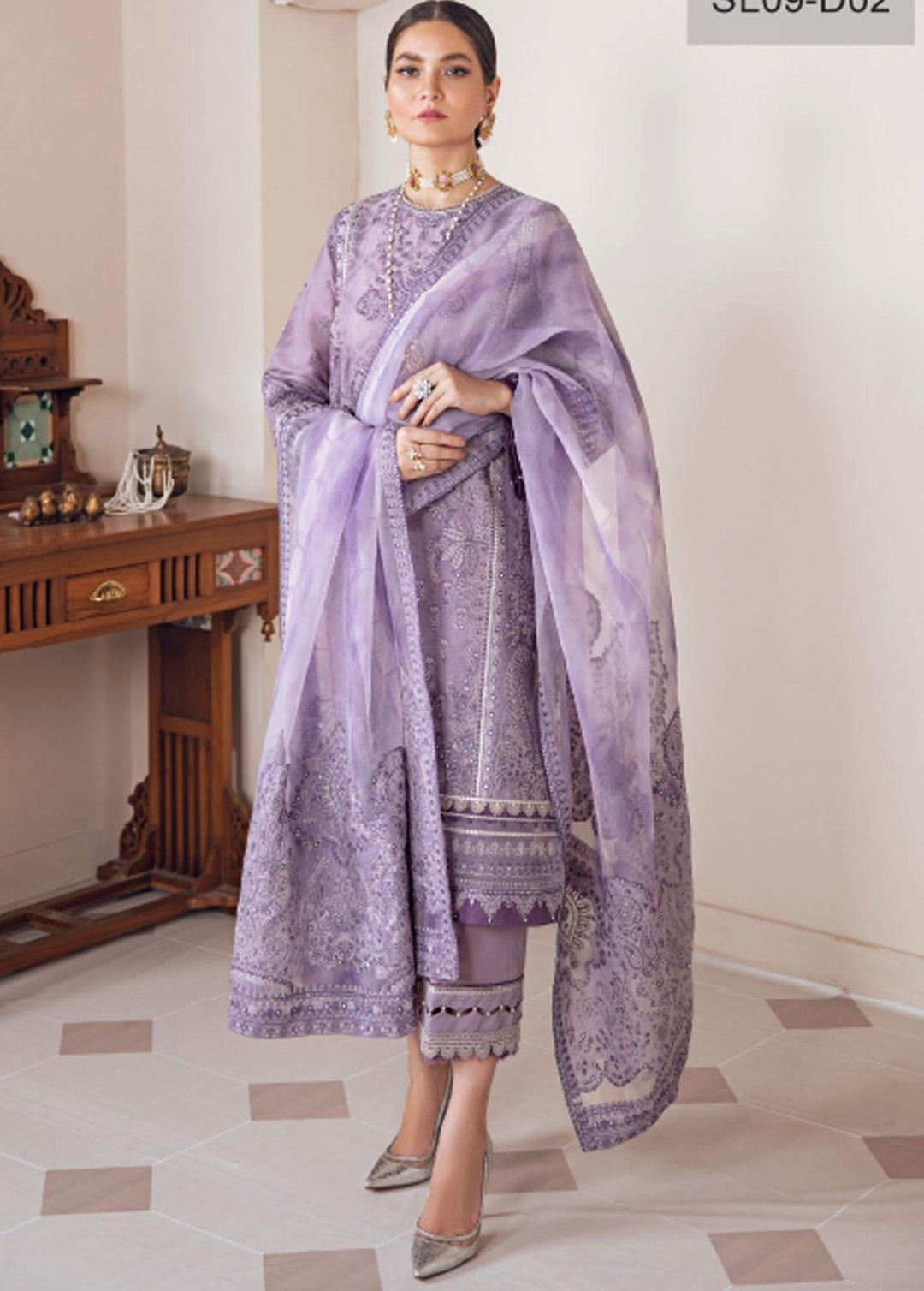 Baroque Embroidered Lawn Suits Unstitched 3 Piece BQ22-SL2 BQU-SL09-D02 - Summer Collection