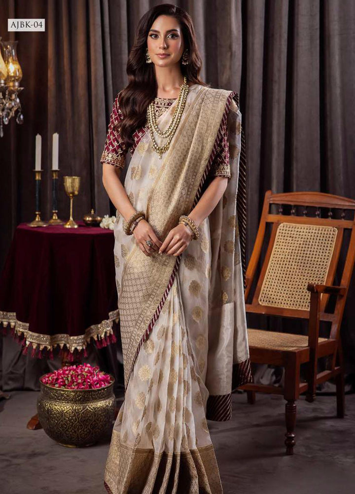 Bekhudi By Asim Jofa Embroidered Woven  Unstitched Saree AJ23B AJBK-04 - Luxury Collection