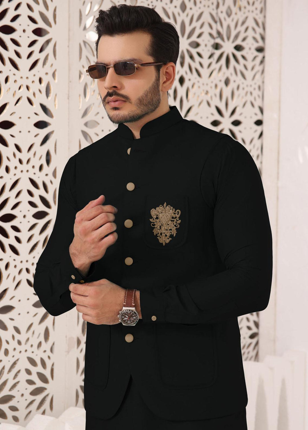 Bin Musab Silk Formal 3 Piece Suit for Men - BM-000044 Black Truffle
