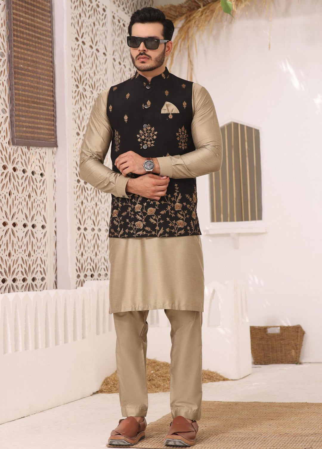 Bin Musab Raw Silk Formal Waistcoats for Men - BM-000022 Ford Black