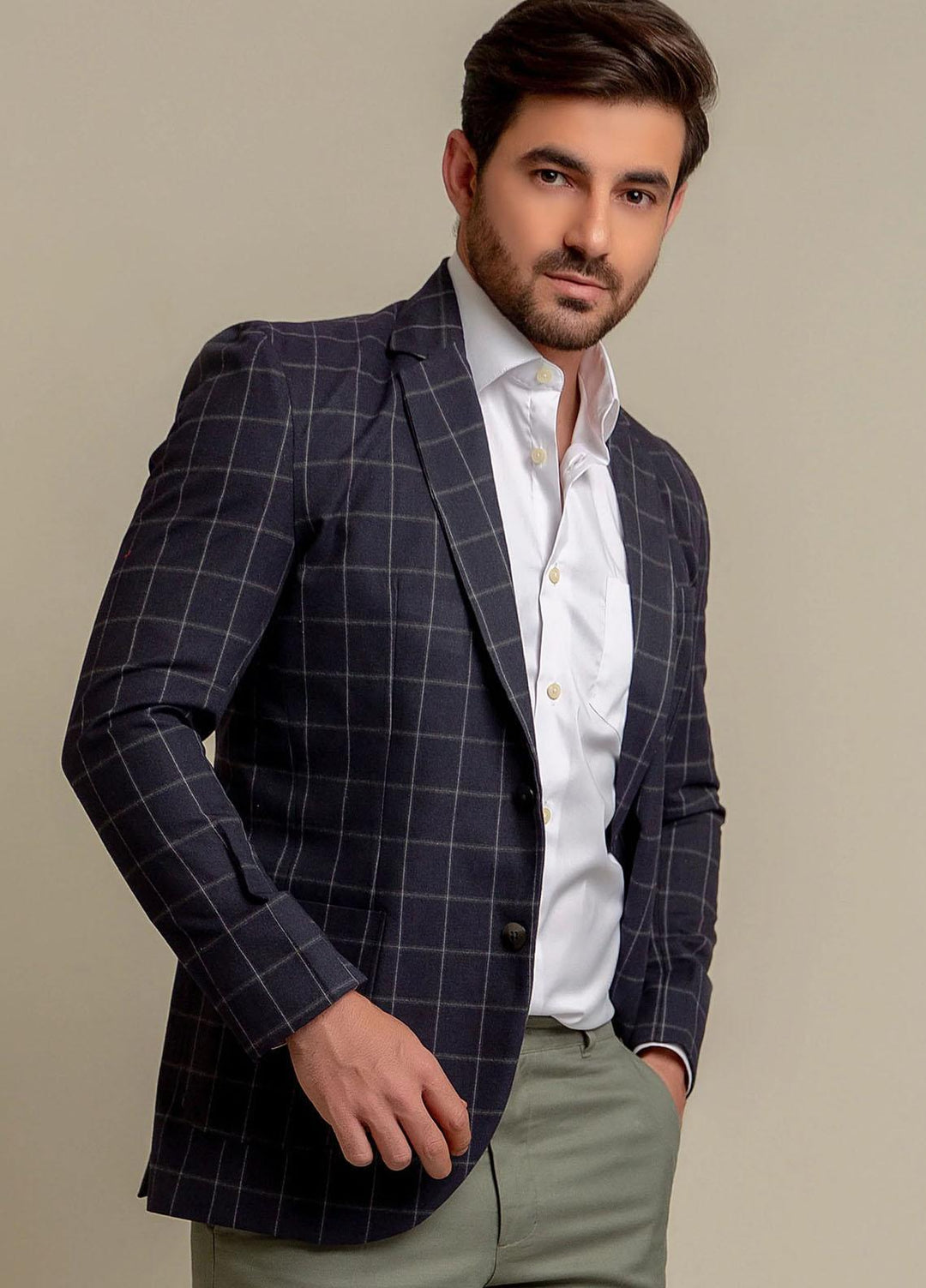 Brumano Cotton Formal Blazer for Men - Blue Windowpane Checkered Blazer