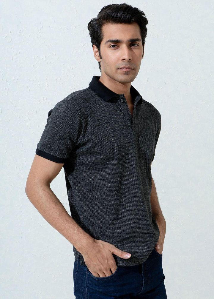 Brumano Cotton Polo Men T-Shirts -   Black Dobby Mercerized Polo Shirt