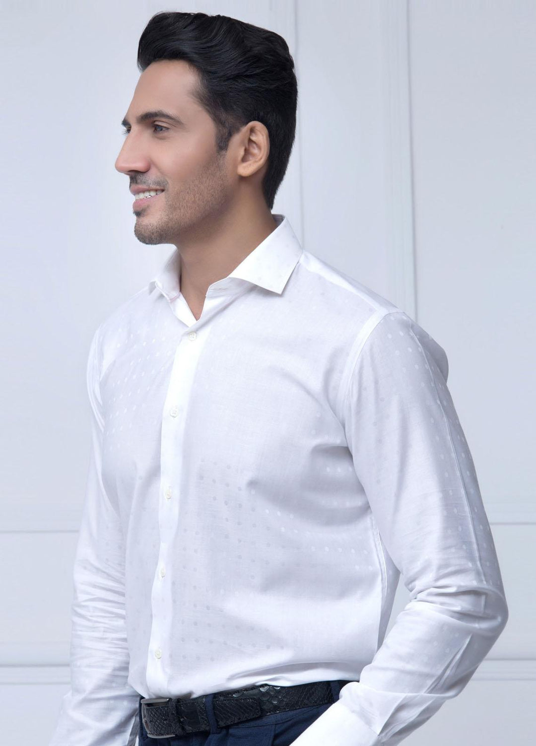 Brumano Cotton Casual Shirts for Mens - White Polka Dot Formal Shirt BRM-208