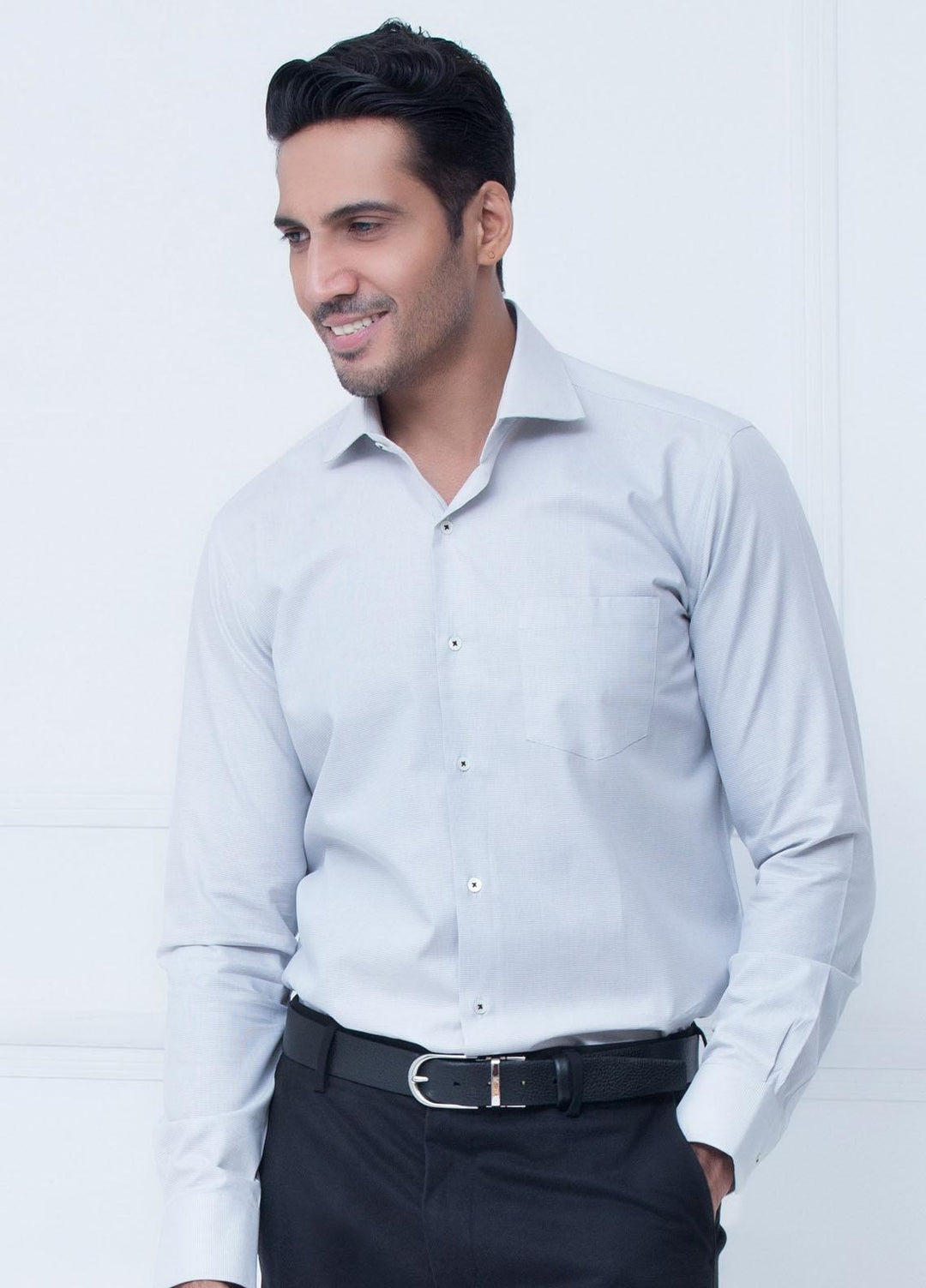 Brumano Cotton Casual Shirts for Mens - Light Grey Dobby Shirt BRM-213